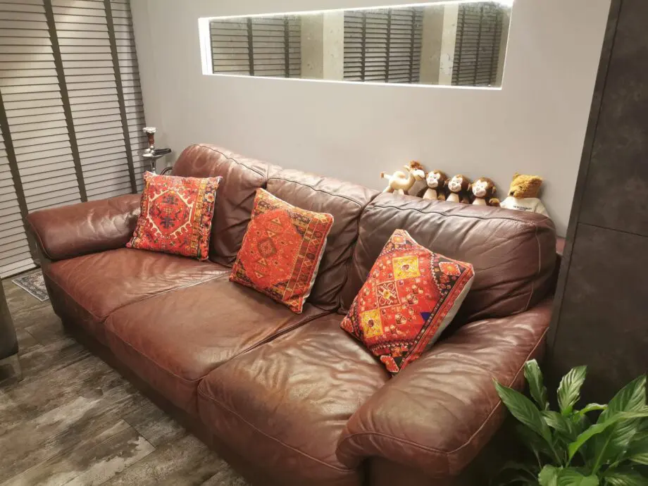 Brown leather sofa