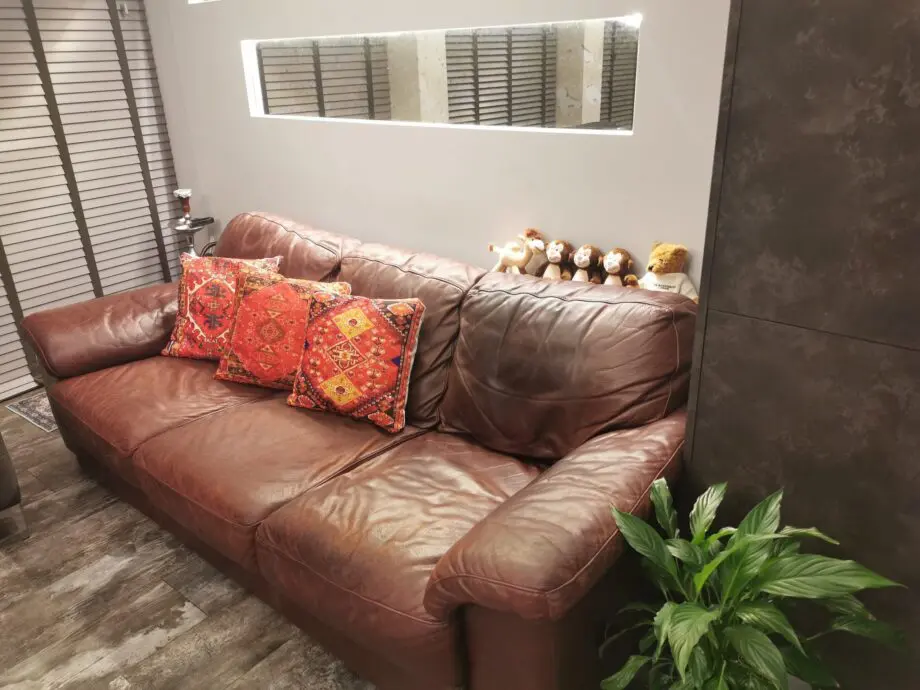 Brown leather sofa