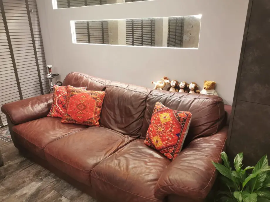 Brown leather sofa