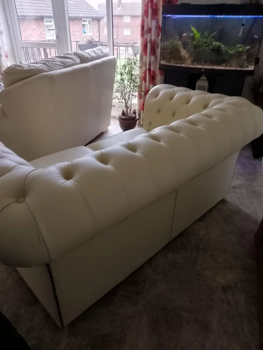 Cream Leather Designer sofa4u chesterfield sofa + chair+ footstool