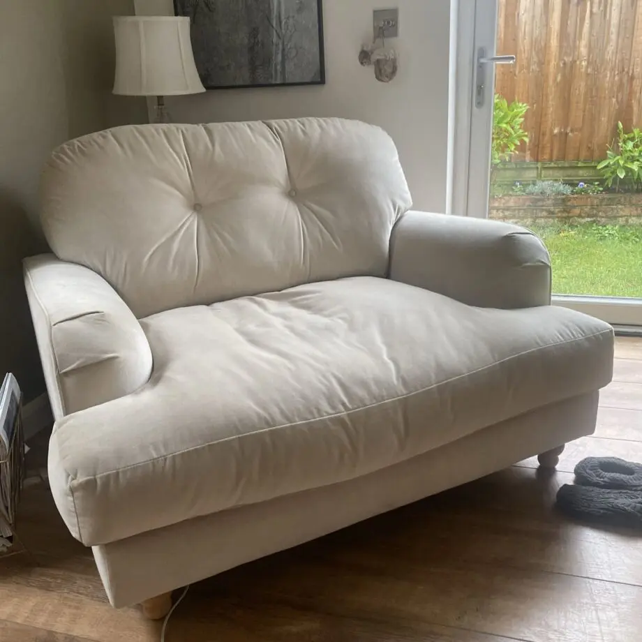 Twin seater arm chair in lush stone velvet