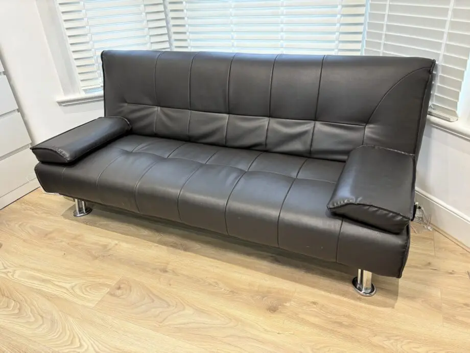 3 Seater Sofa convertible bed, Brown Faux Leather