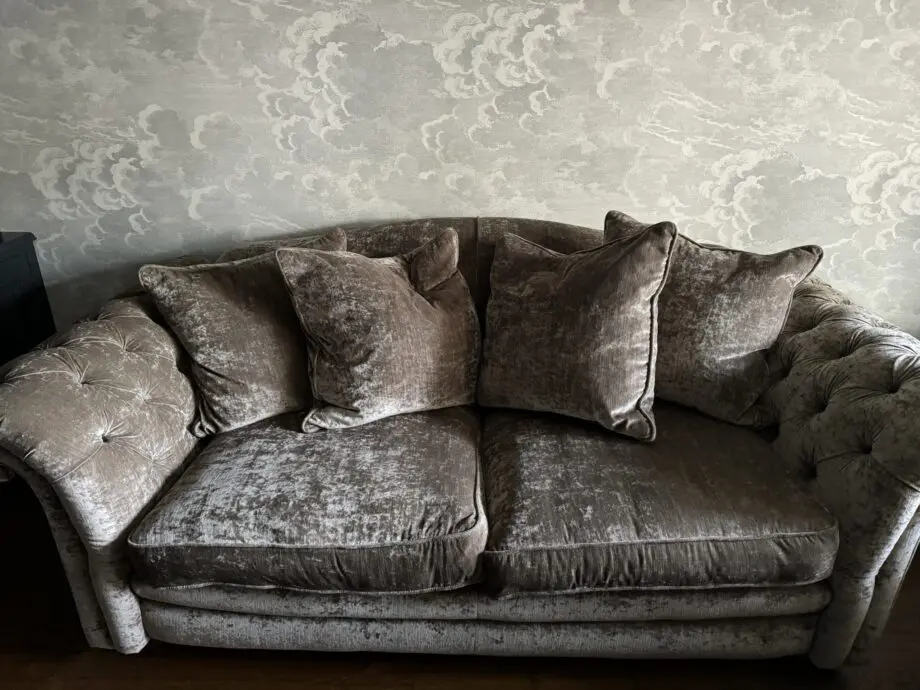 Two Country living Loch Leven Pillow Back 3-Seater Sofas and Large Button Footstool