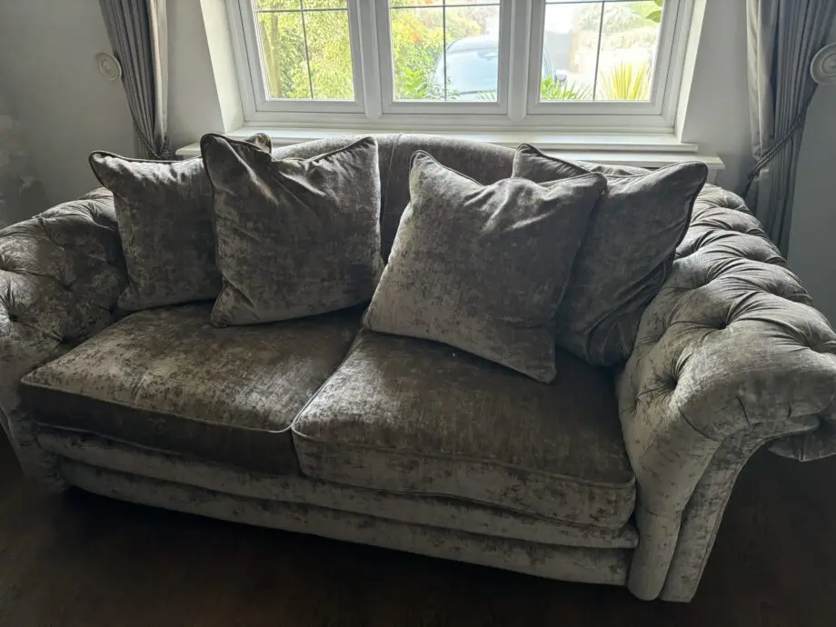 Two Country living Loch Leven Pillow Back 3-Seater Sofas and Large Button Footstool