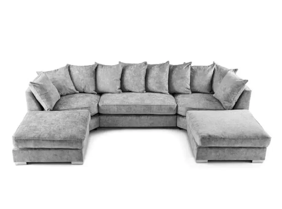 Bishop Luxe Chenille U-Shape Corner Sofa - Silver Fox v2 Sofa club