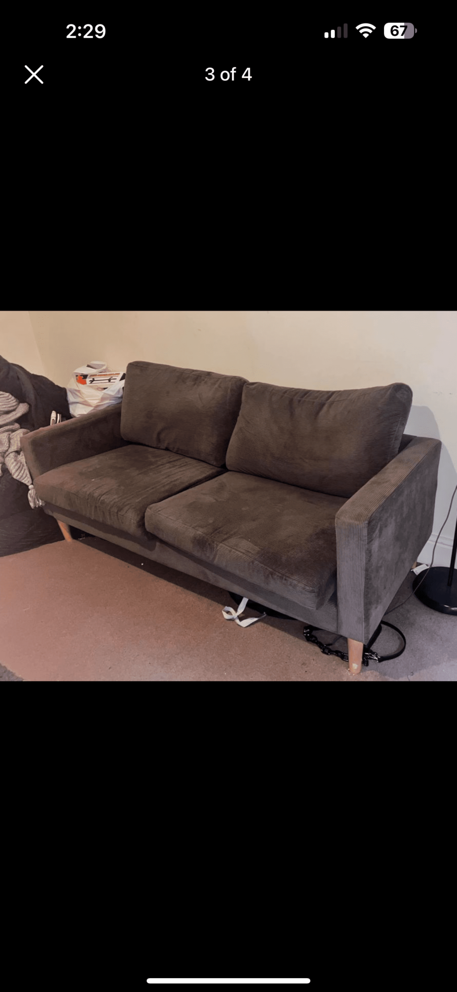 Dark grey cord 3 seater sofa from dunelm