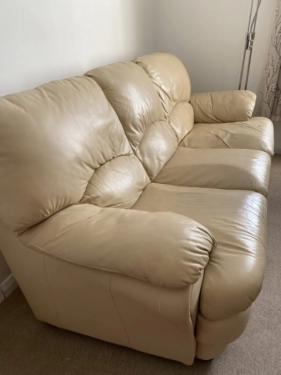 3 seater + 1 seater leather Sofa , Beige colour