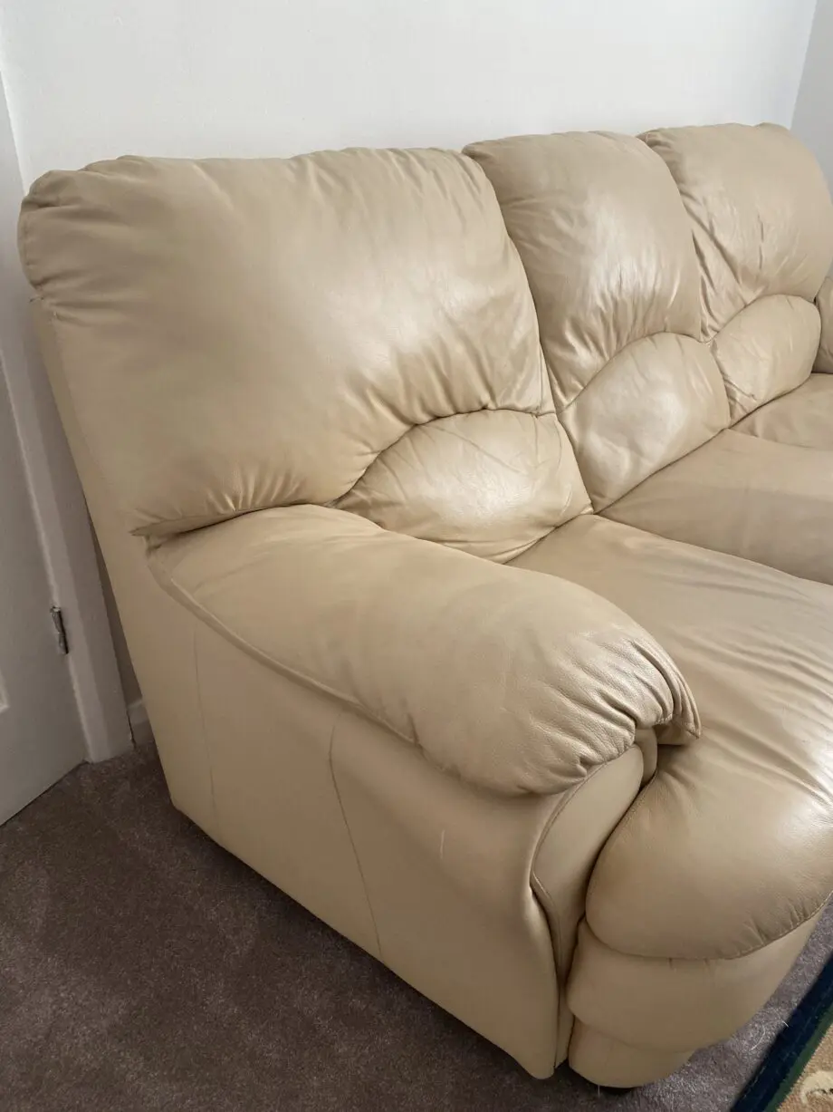 3 seater + 1 seater leather Sofa , Beige colour