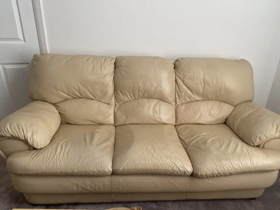 3 seater + 1 seater leather Sofa , Beige colour
