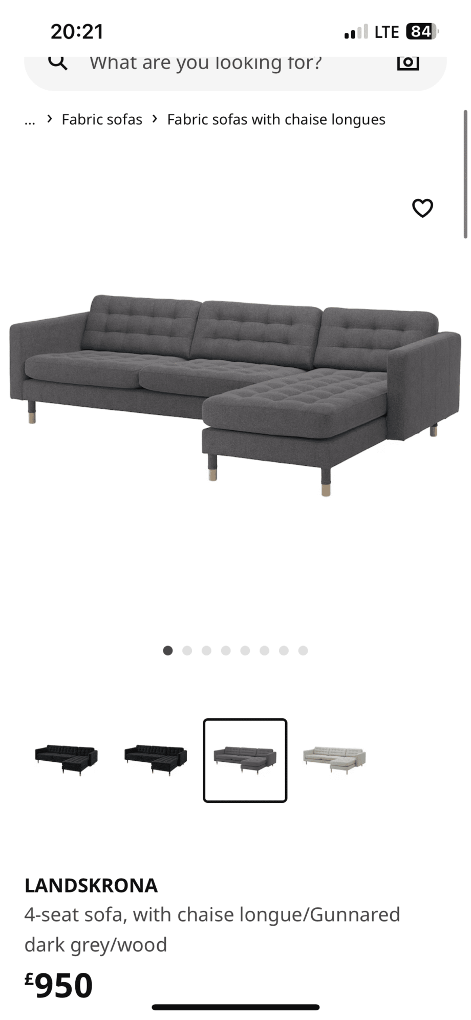 Ikea Landskrona 4 seater chaise sofa