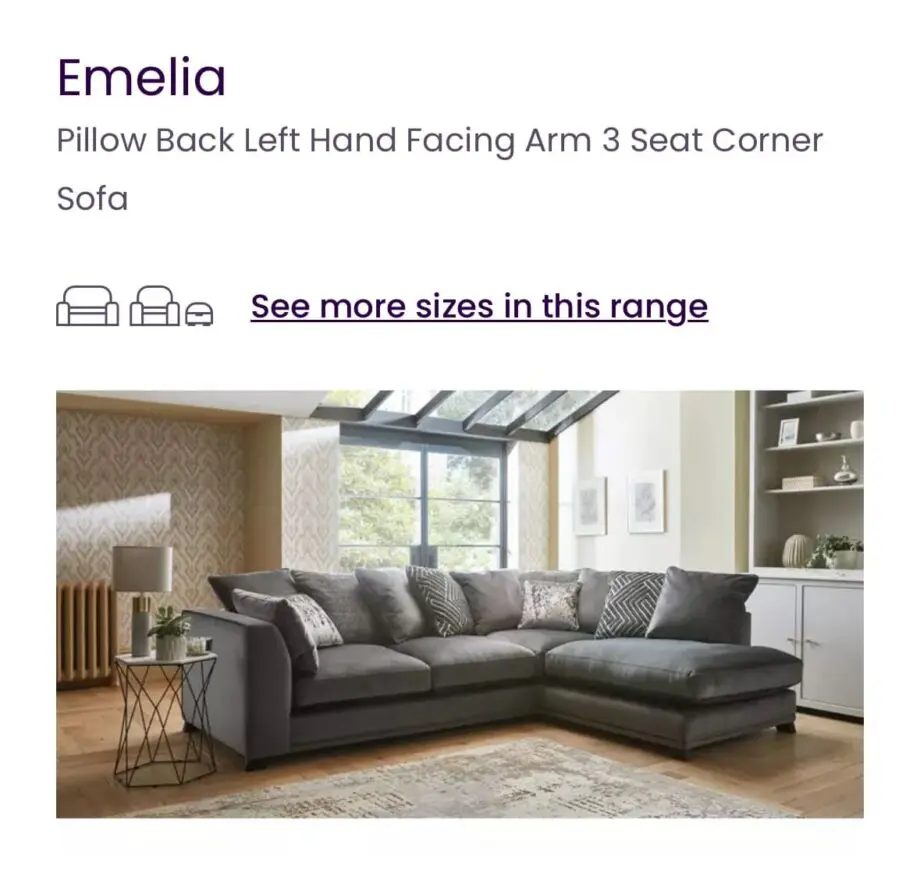 Right facing corner sofa