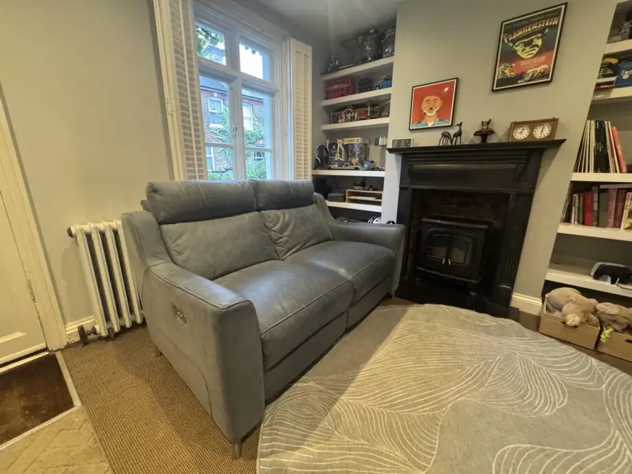 Leather Sofa - Custom John Lewis Elevate Electric Recliner - Showroom Condition