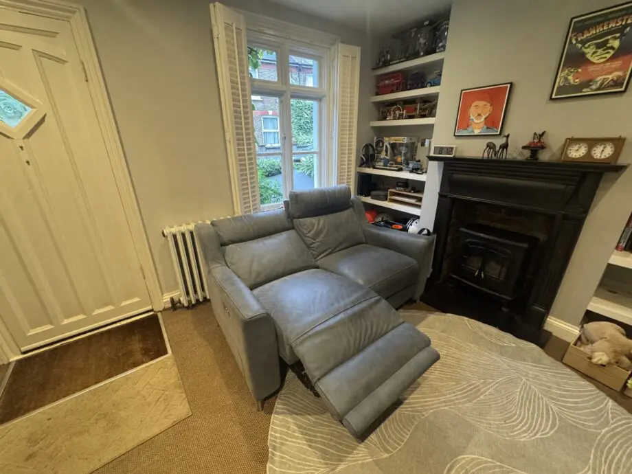 Leather Sofa - Custom John Lewis Elevate Electric Recliner - Showroom Condition