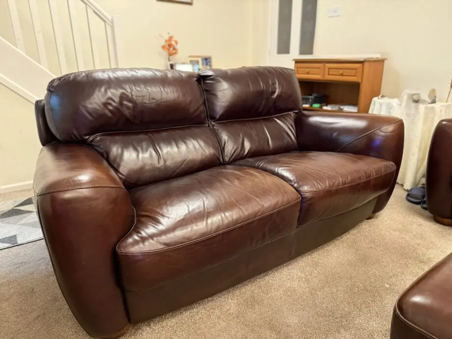 Sofitalia 2 seater sofas & leg rest in Chocolate/Brown