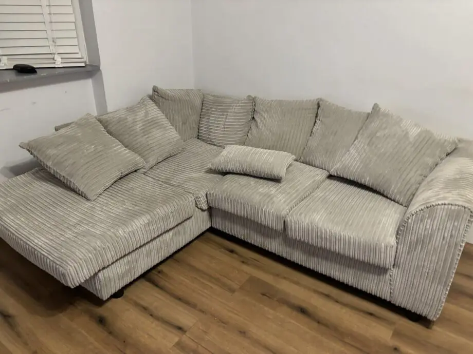 New Luxor Fabric Corner Sofa Silver | Soft Jumbo Cord 3-4 Seater Corner Sofa (Silver, Left Hand Facing)