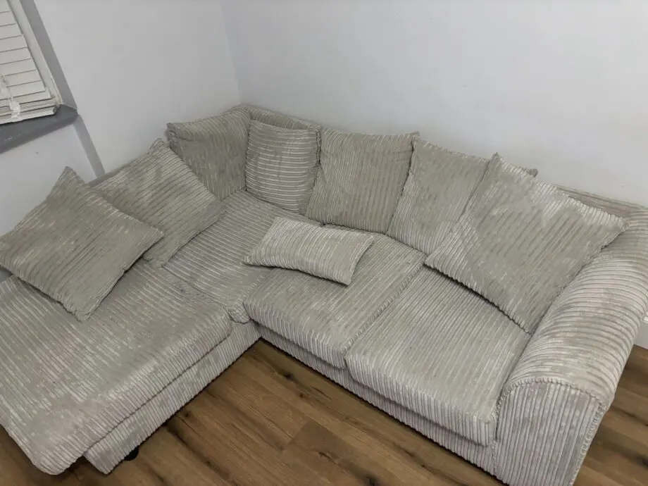 New Luxor Fabric Corner Sofa Silver | Soft Jumbo Cord 3-4 Seater Corner Sofa (Silver, Left Hand Facing)