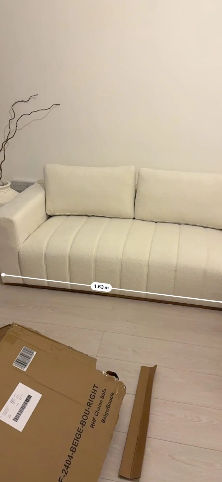 DAALS Belsize Beige Boucle Sofa with Wooden Base, Large Chaise Right Hand