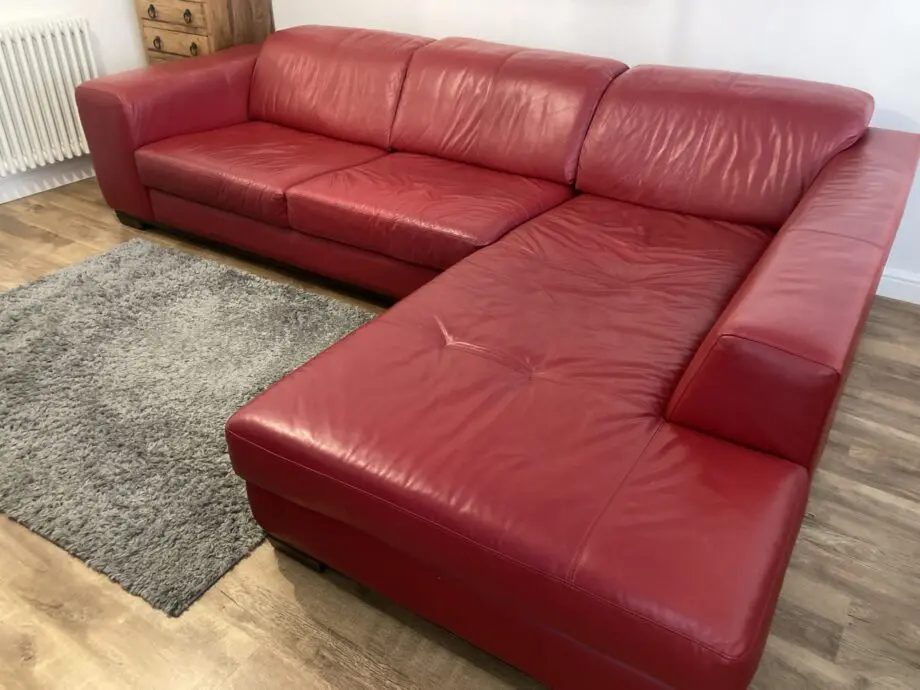DFS Red leather corner sofa
