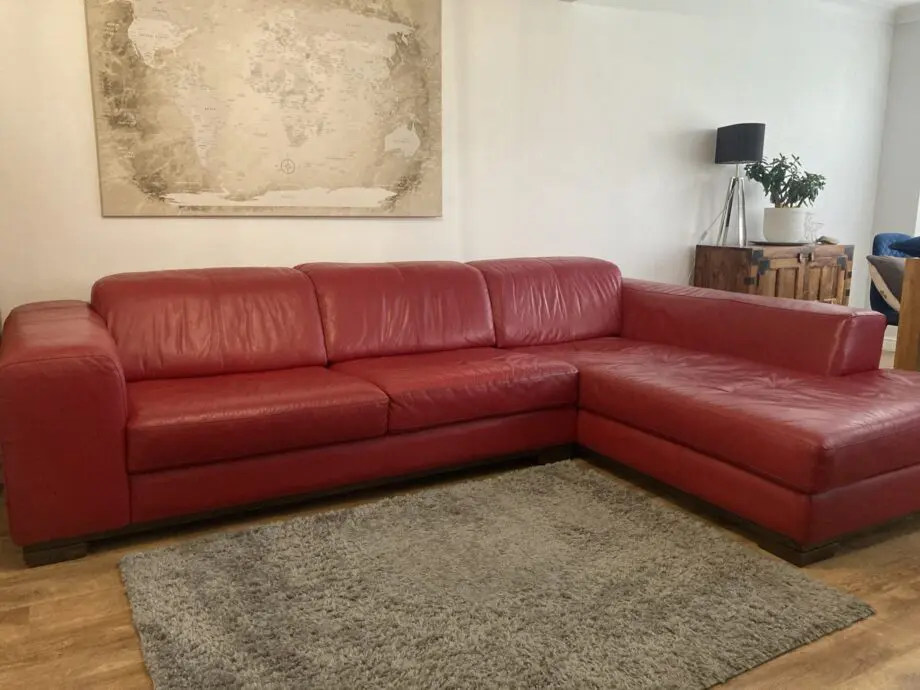 DFS Red leather corner sofa