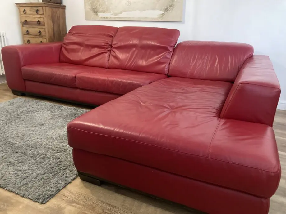 DFS Red leather corner sofa