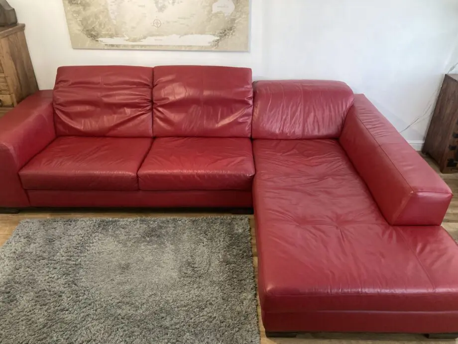 DFS Red leather corner sofa