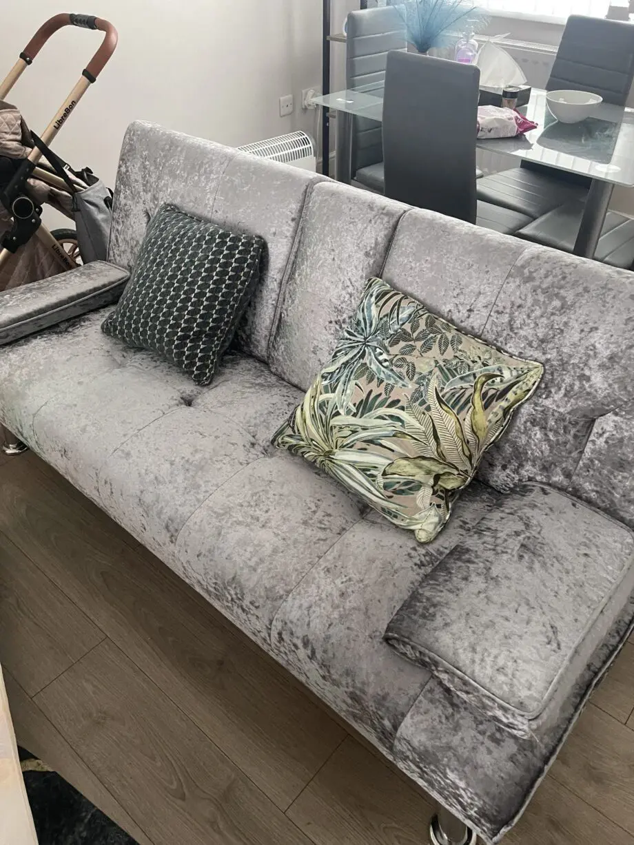 Sofa Bed 3 Seater Sofa Couch Living Room/Spare Room/Guest Room Bed Settee with Cup Holders, Light Gray Fabric