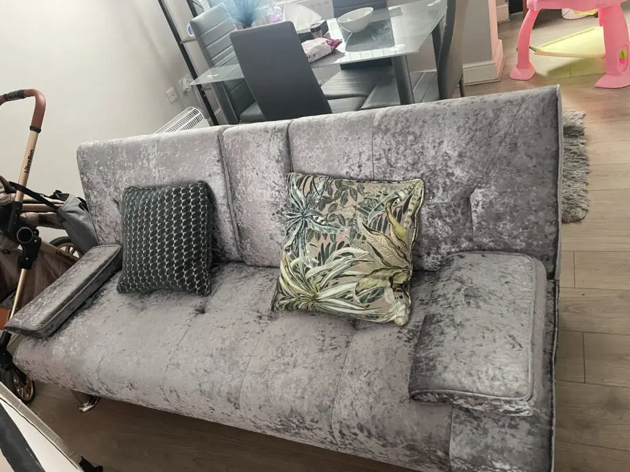 Sofa Bed 3 Seater Sofa Couch Living Room/Spare Room/Guest Room Bed Settee with Cup Holders, Light Gray Fabric