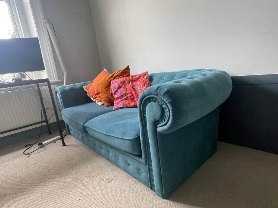 Chesterfield style teal sofa from wayfair