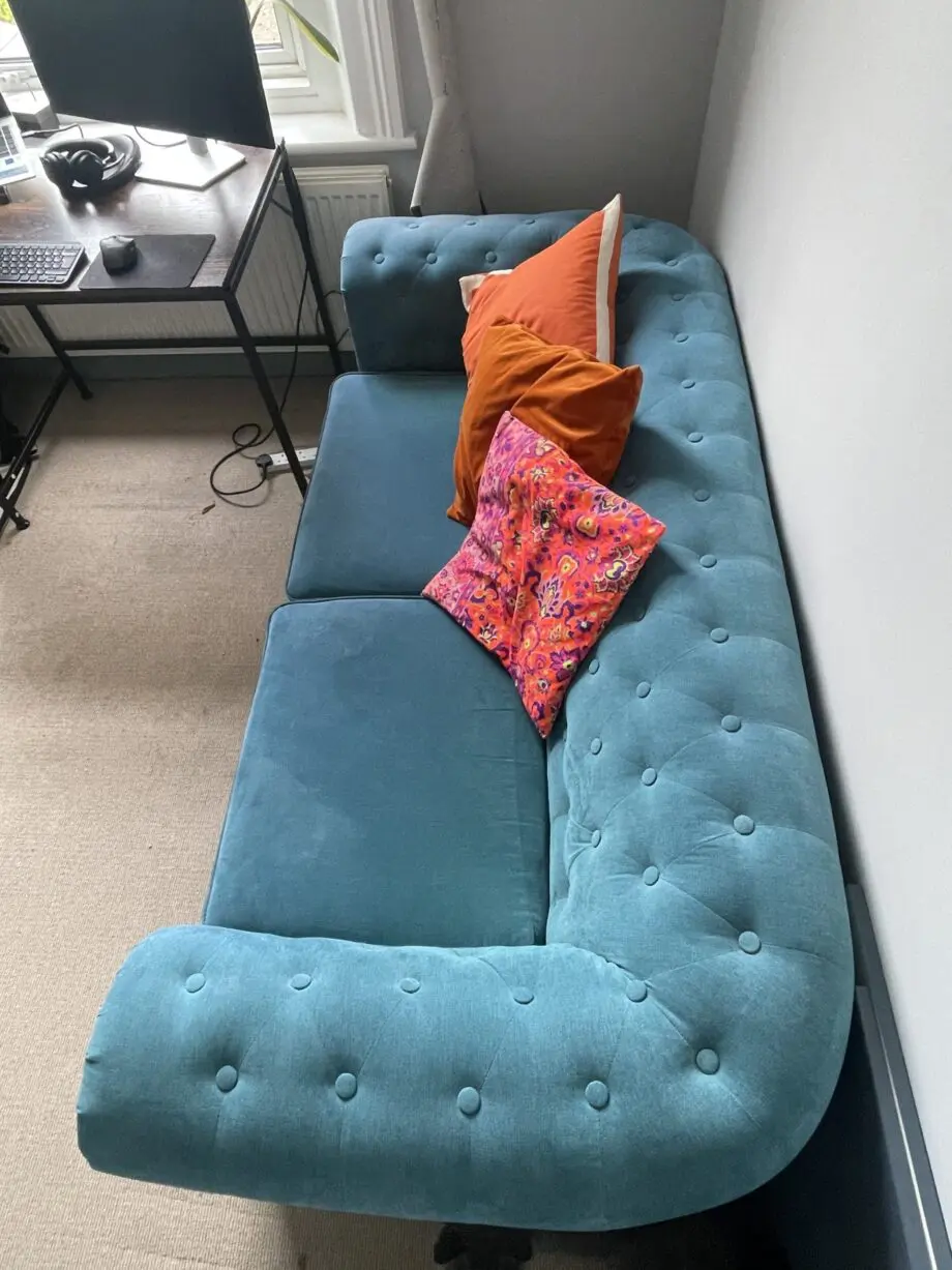 Chesterfield style teal sofa from wayfair
