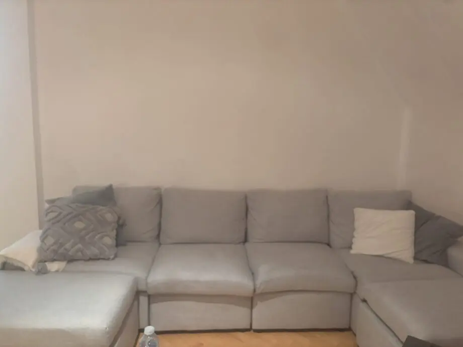 Celestia 4 seater sofa with footstools, light grey linen fabric