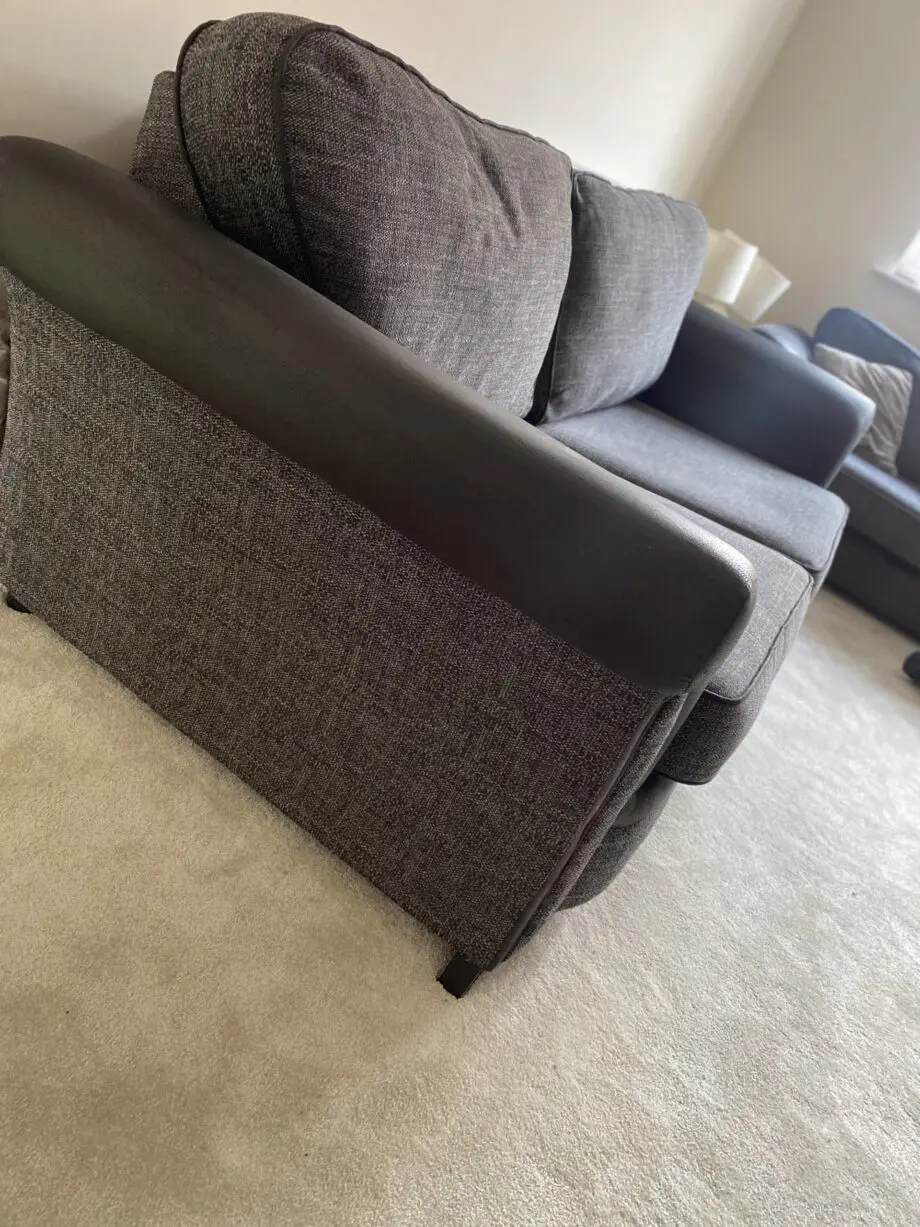 SCS grey 3 seater sofa with black leather arms