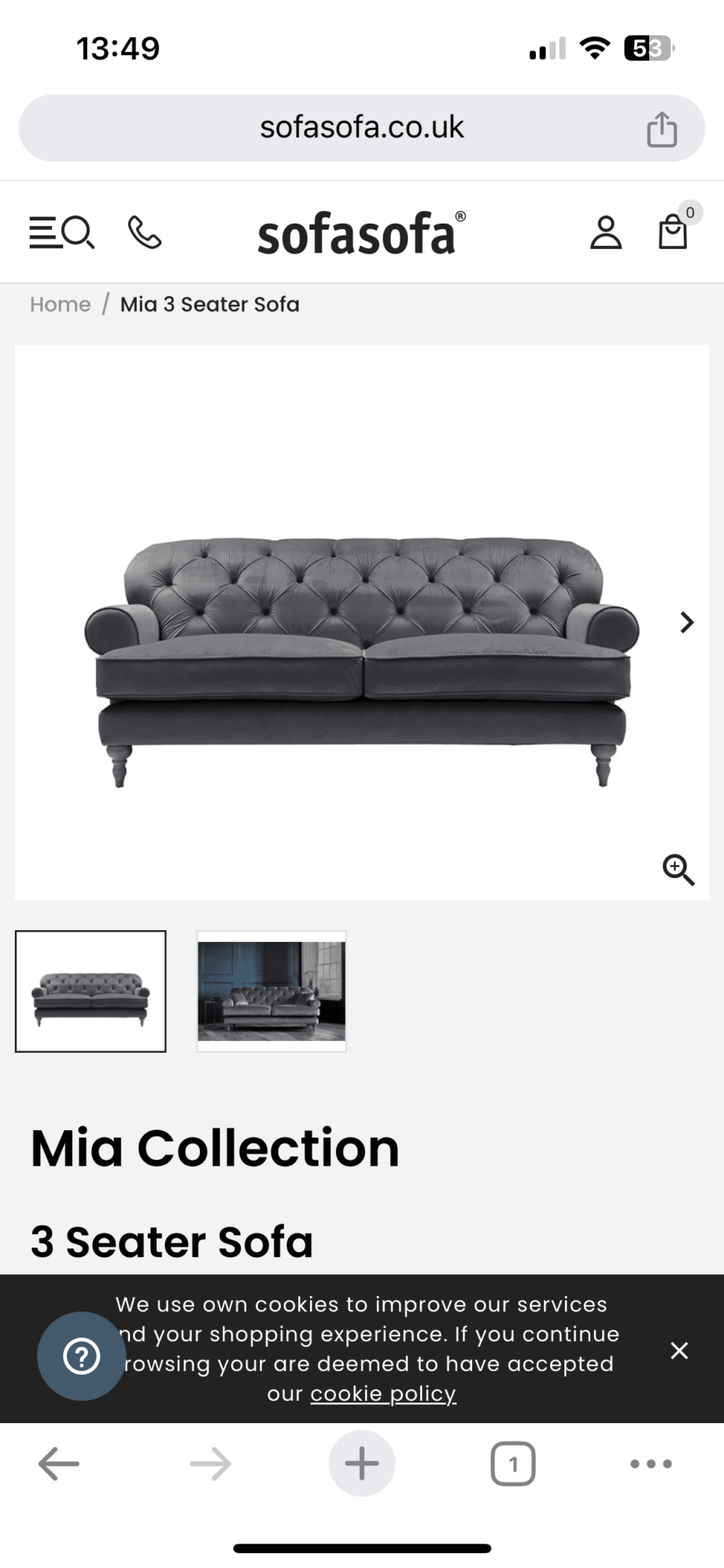 Mia Three seaters chesterfield sofa