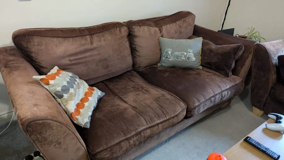 2-seater and 3-seater brown sofa pair for sale