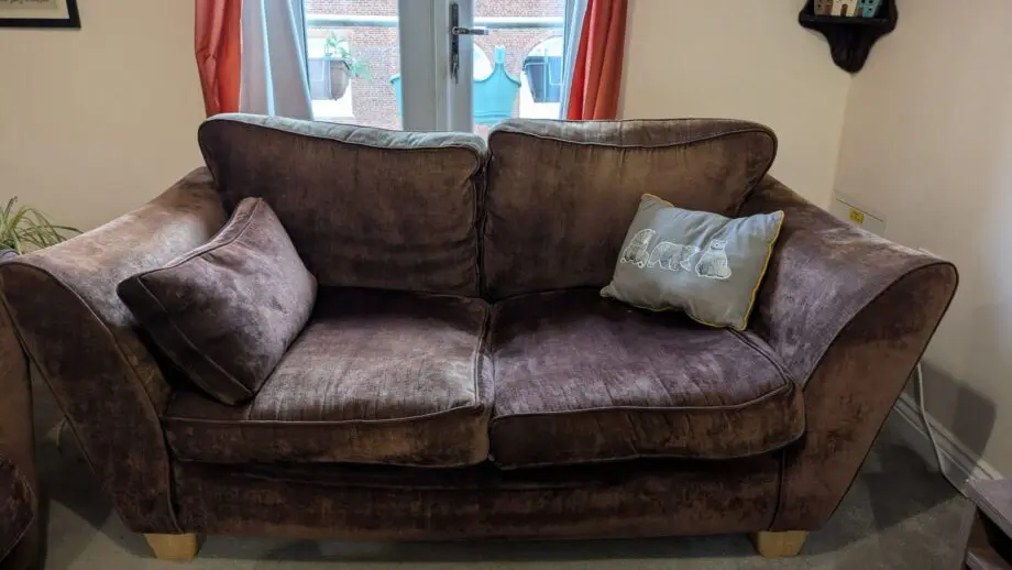 2-seater and 3-seater brown sofa pair for sale
