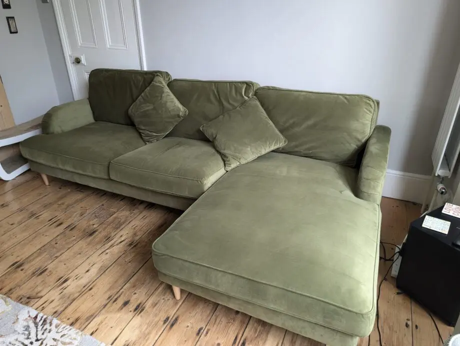 Olive Green Velvet Right Hand 4 Seater Corner Sofa - Payton