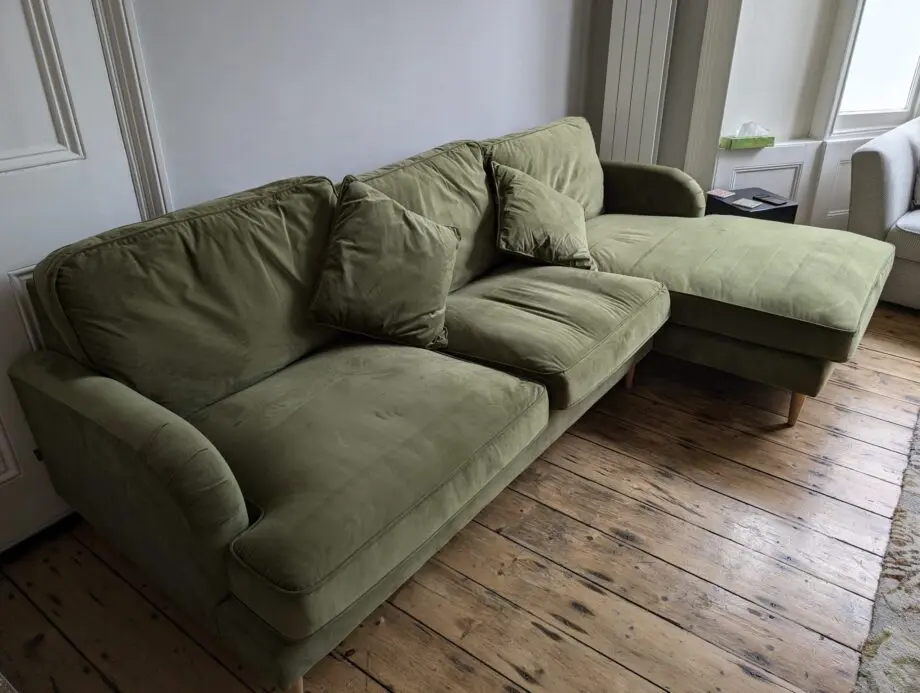 Olive Green Velvet Right Hand 4 Seater Corner Sofa - Payton