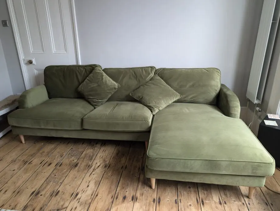 Olive Green Velvet Right Hand 4 Seater Corner Sofa - Payton