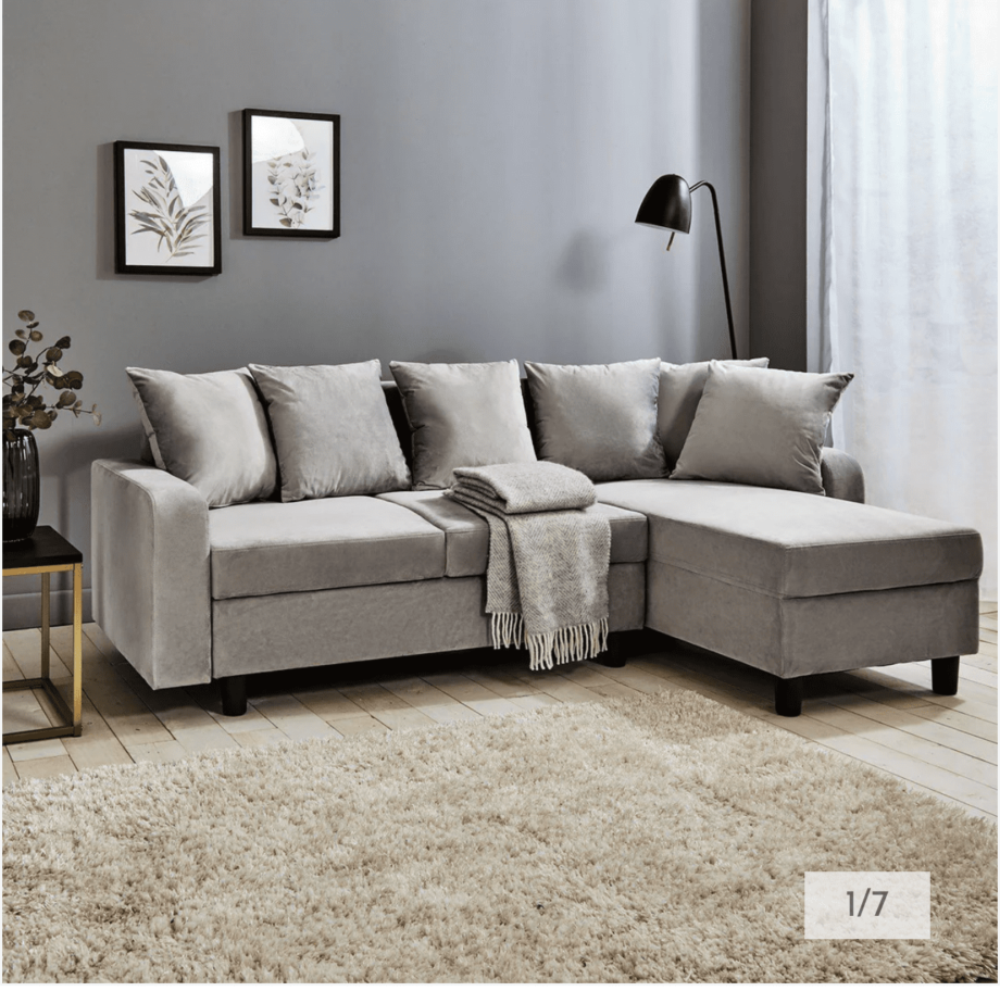 Laura James velvet sofa gray
