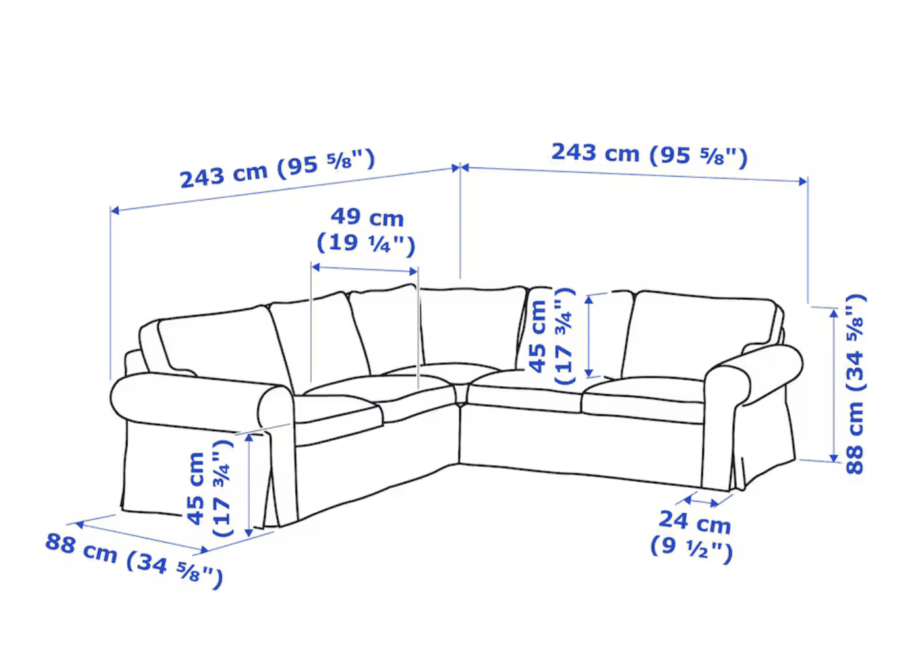 IKEA EKTORP Corner sofa with custom blue cover from Comfortworks