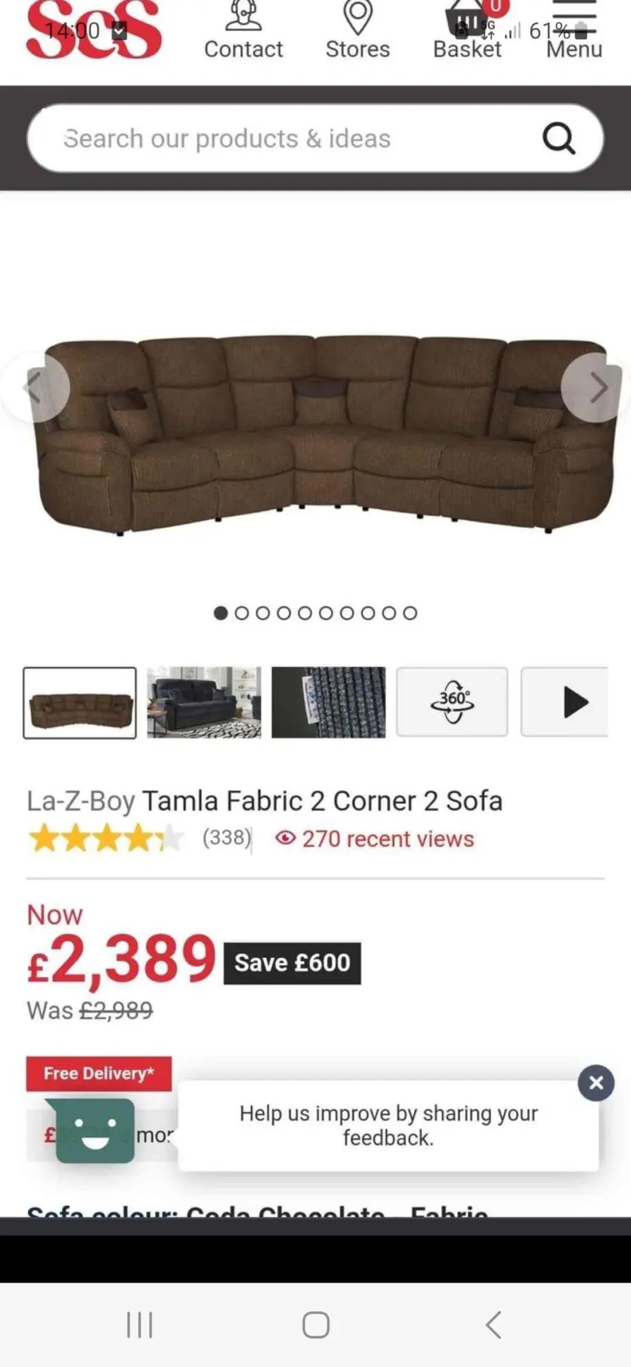 La-Z-boy tamla corner reclining sofa