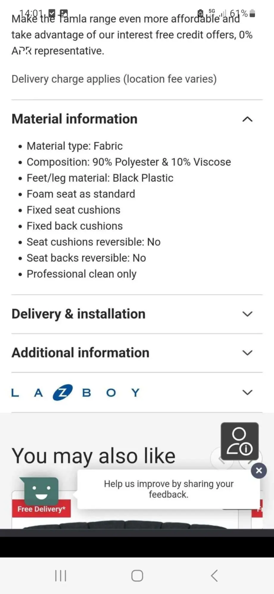 La-Z-boy tamla corner reclining sofa
