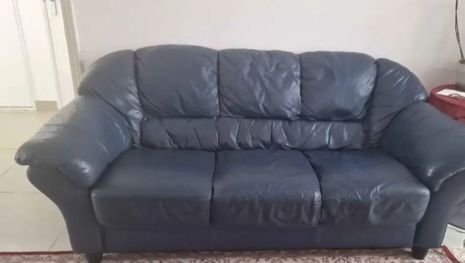 Navy blue leather sofa