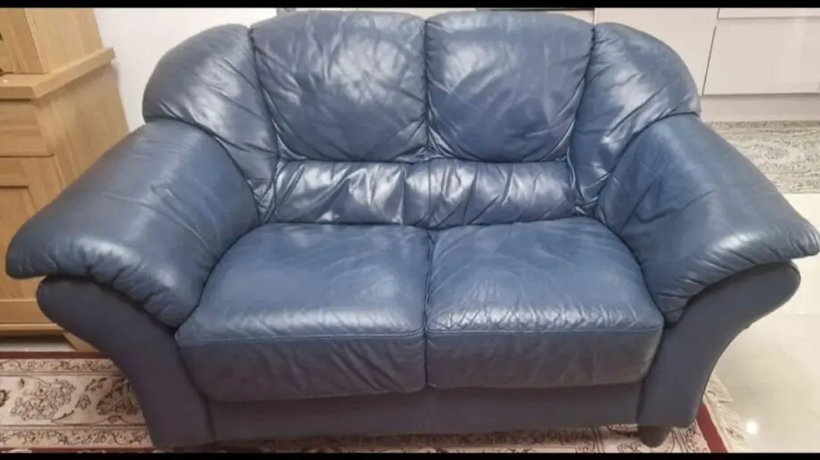 Navy blue leather sofa