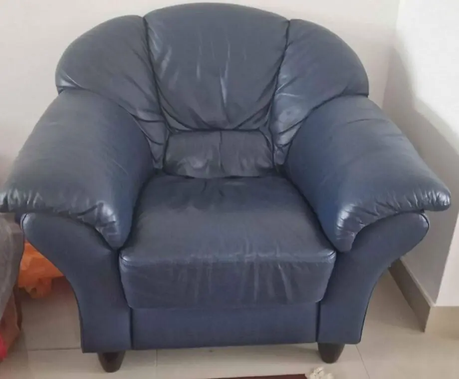 Navy blue leather sofa