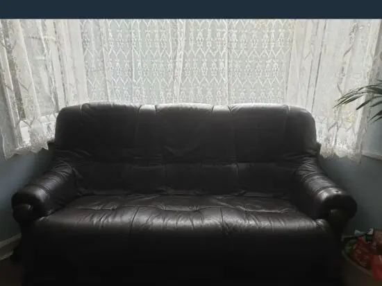 2 brown leather sofas oak handles