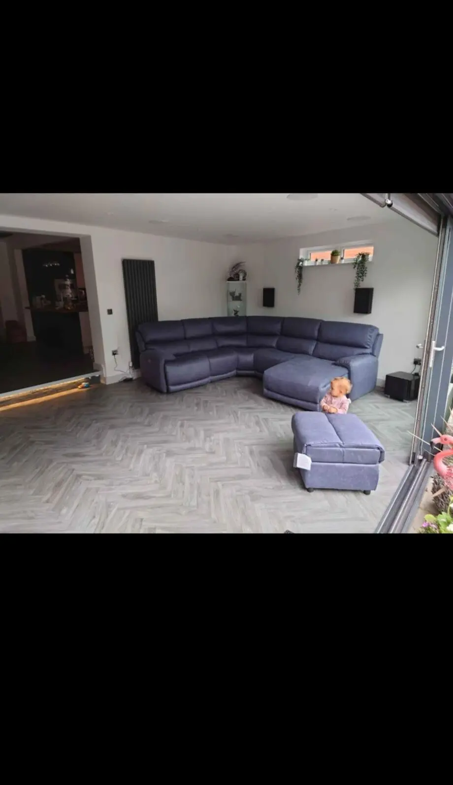 Cinema Fabric Corner Chaise Power Sofa + foot stool