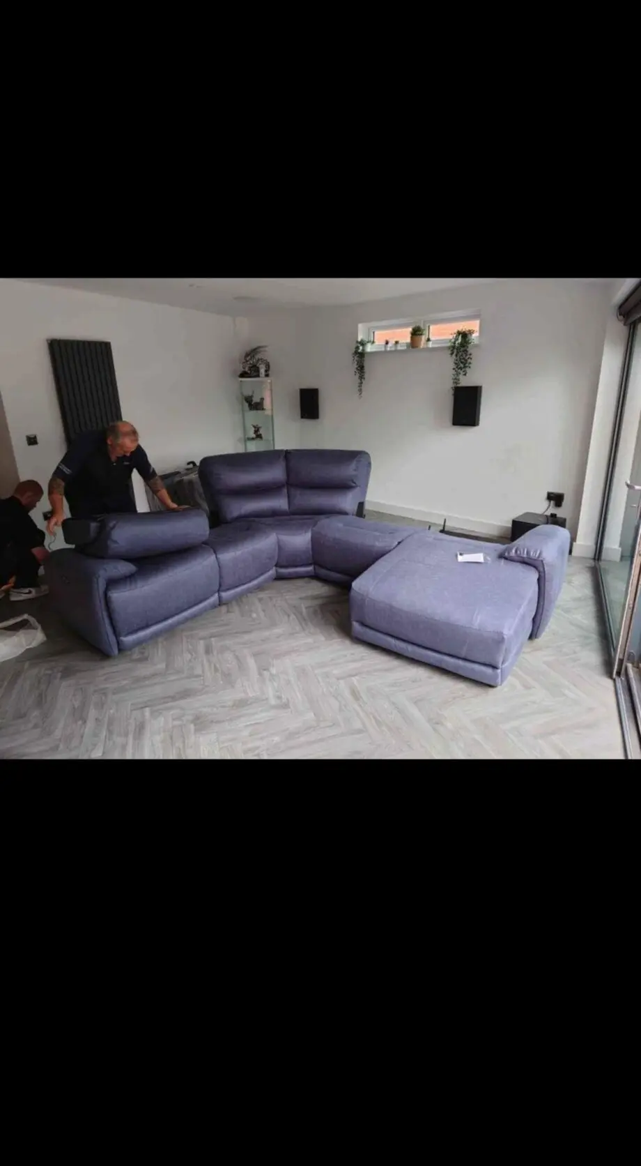 Cinema Fabric Corner Chaise Power Sofa + foot stool