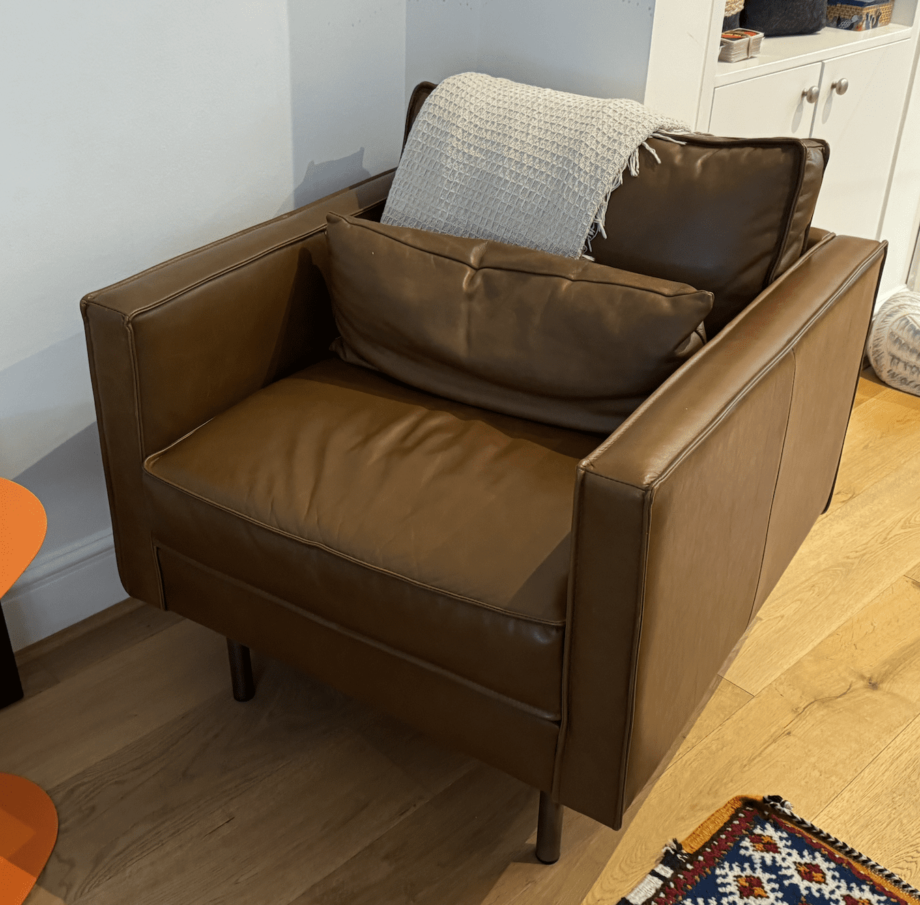 West Elm leather sofa and armchair