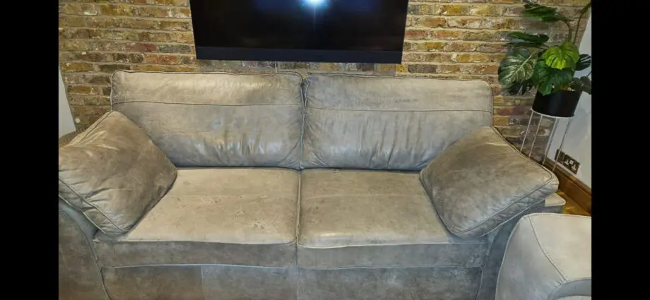 Next Stamford Antiqued Grey Leather Large Sofa and Cuddle Chair