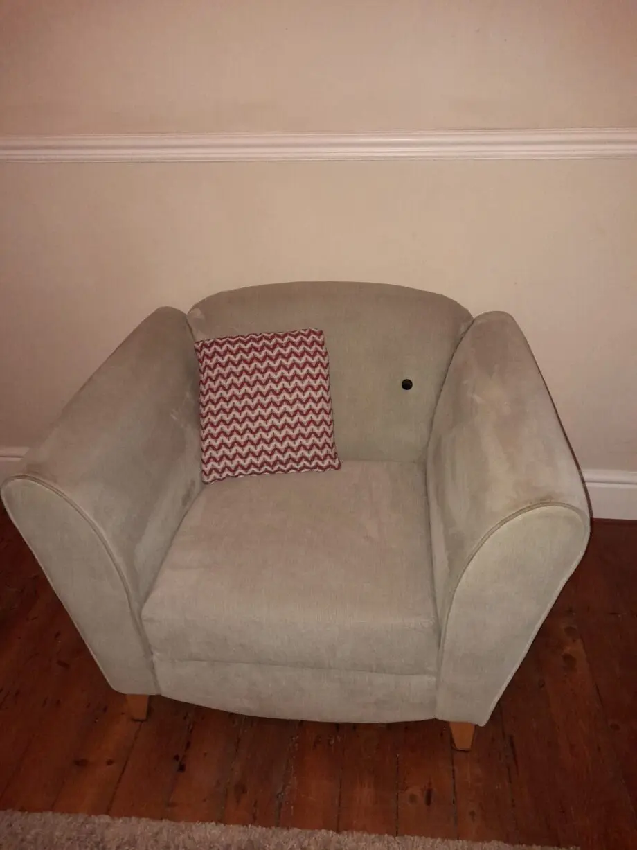 DFS 3 piece sofa/settee set - light grey fabric 3 seater, armchair and pouffe